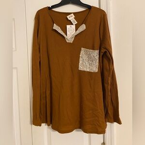 Rust Silver Sequin V-Neck Top